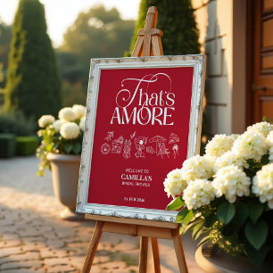 Póster Eso es Amore Bridal Shower dibujado a mano en rojo