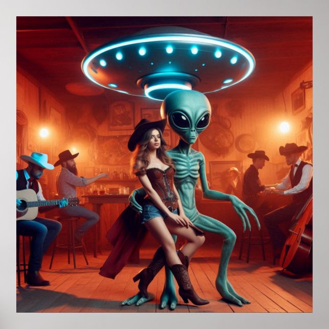 Póster Espacio Alien bailando con Cowgirl = Cowboys Watch (Frente)