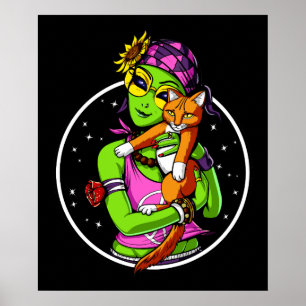 Póster Espacio Alien Cat Cute Kitten