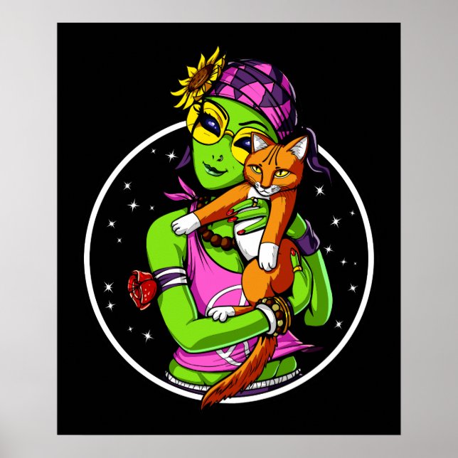 Póster Espacio Alien Cat Cute Kitten (Frente)