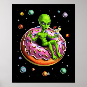 Póster Espacio Alien Riding Donut