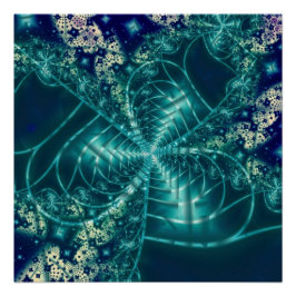 Póster Espacio | Arte fractal azul y blanco