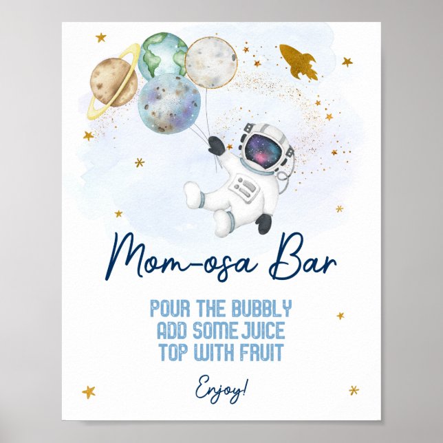 Póster Espacio astronauta Blue Gold Baby Shower Mom-osa B (Frente)