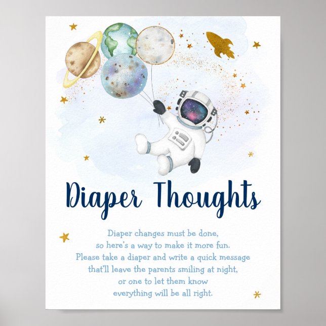 Póster Espacio astronauta Rótulo Blue Gold Diaper Thought (Frente)
