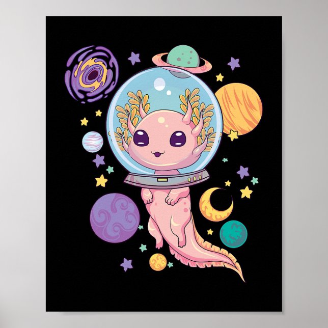 Póster Espacio Axolotl Kawaii Pastel Gótico Anime Estétic (Frente)