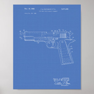 Póster Espacio de cabeza de pistola 1968 Patent Art Bluep