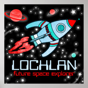 Póster Espacio de cohete de niños poster rojo azul person