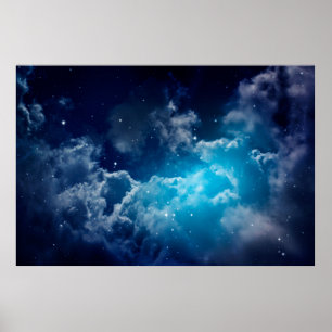 Póster Espacio del cielo nocturno con nube y estrellas ci