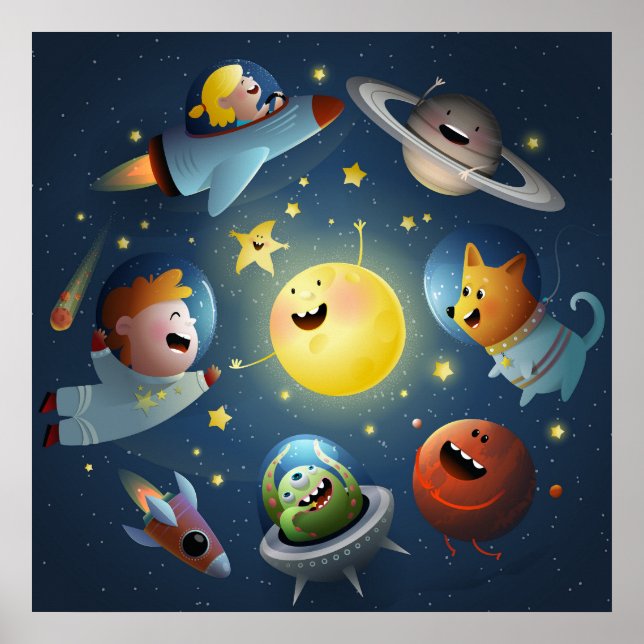 Póster Espacio Galaxia Niños  (Frente)