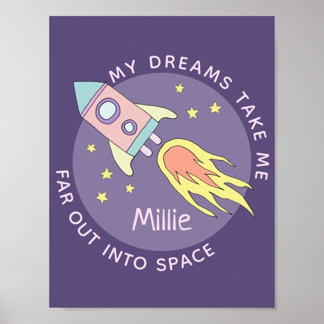 Póster Espacio para buques de cohetes rosados de chica y  (Frente)
