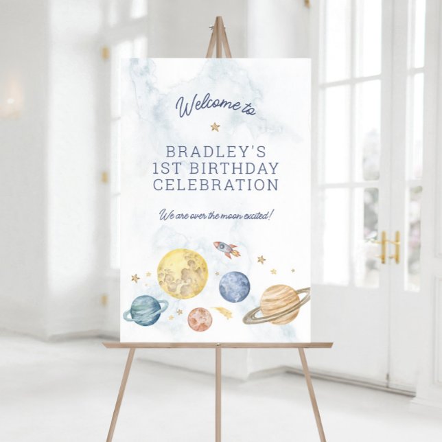 Póster Espacio Primer Signo de Bienvenida Poster de Cumpl (Planet / Space Themed Party Welcome Sign)