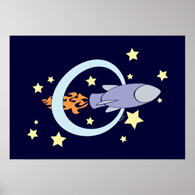Póster Espacio retro para niños de cohete azul oscuro (Frente)