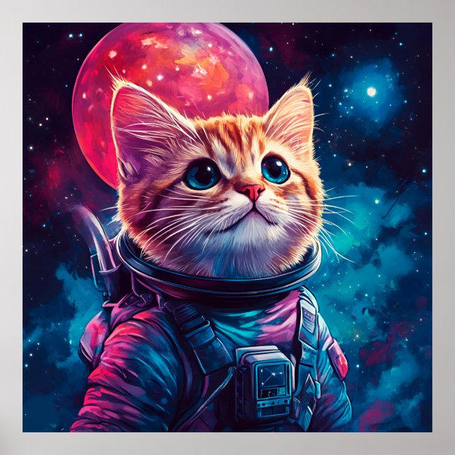 Póster Espacio rosa astronauta de gato (Frente)