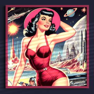 Póster Espacio Sci-fi Pin-up