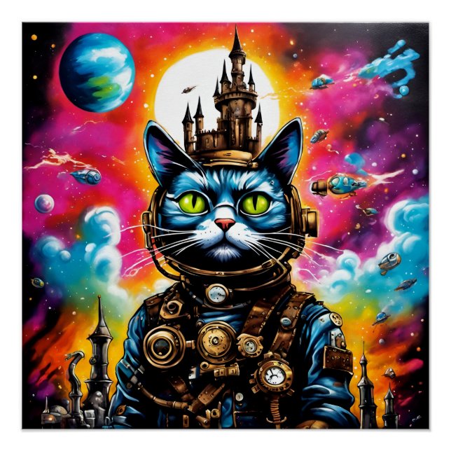 Póster Espacio Steampunk Cat II (Anverso)