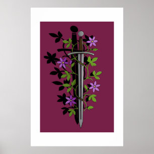Póster Espada & Clemátide – Hoja Floral Medieval