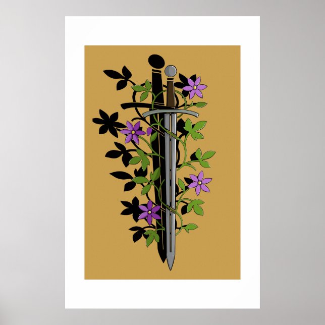Póster Espada & Clemátide – Hoja Floral Medieval (Frente)