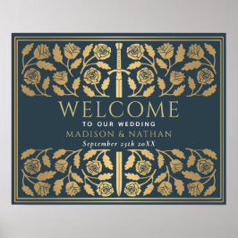 Póster Espada Dorada Gris Cartel de Bienvenida Boda Real