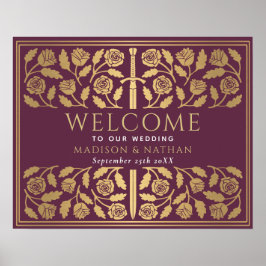 Póster Espada dorada malva Cartel de bienvenida de boda r