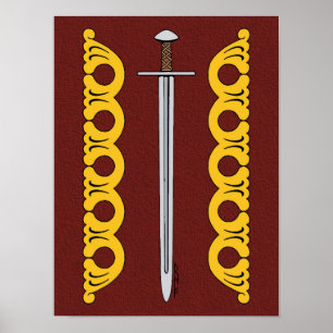 Póster Espada normanda medieval y bandas decorativas