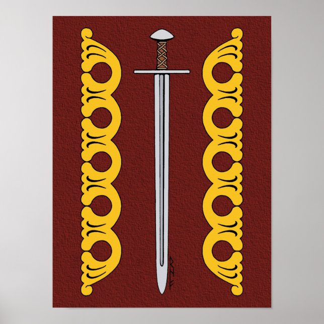 Póster Espada normanda medieval y bandas decorativas (Frente)