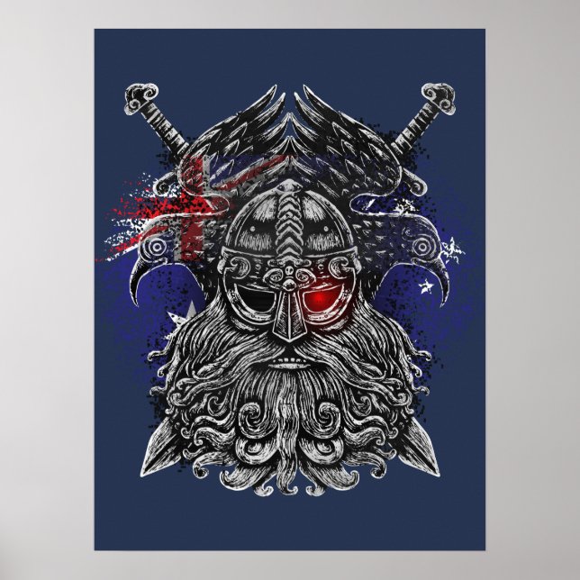 Póster Espadas de Odin ravens Bandera de Viking Mythology (Frente)