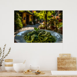 Póster Espagueti con salsa espinaca cremosa