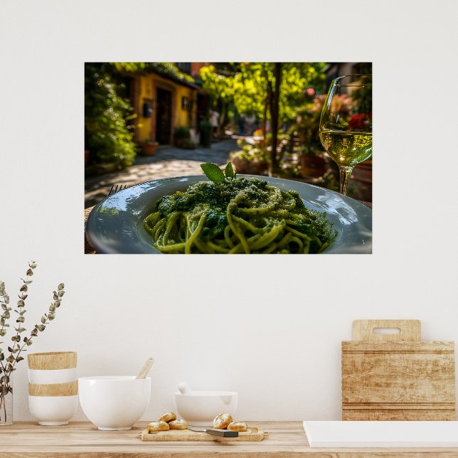 Póster Espagueti con salsa espinaca cremosa (Cocina)