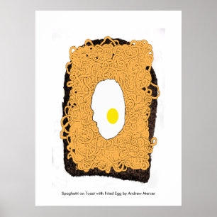 Póster Espagueti en tostada con huevo frito.
