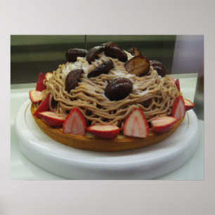 Póster Espaguetis japoneses y pastel de fresa