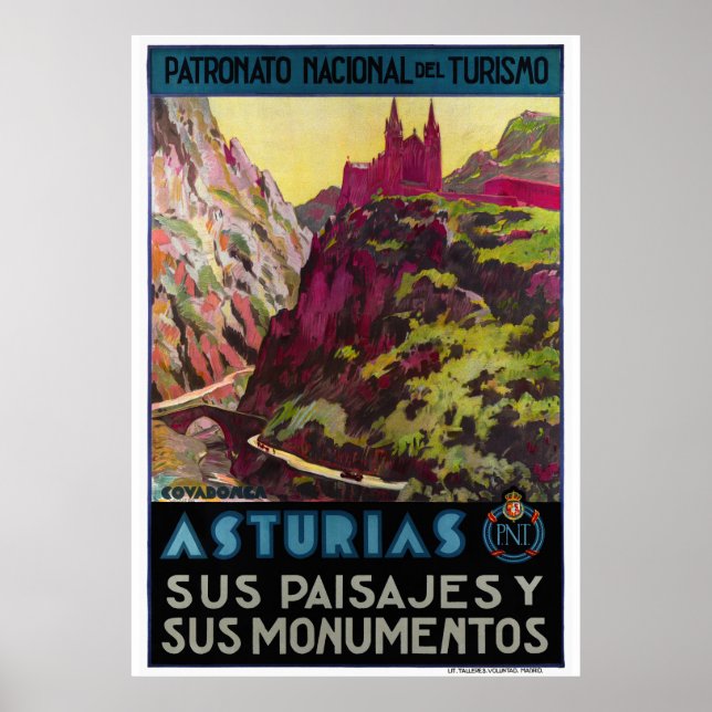 Póster España Asturias Poster de Viajes Vintage restaurad (Frente)