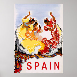 Póster España, danza tradicional, mujer, viaje del