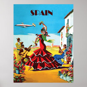 Póster España, danza tradicional y música,aerolínea vinta