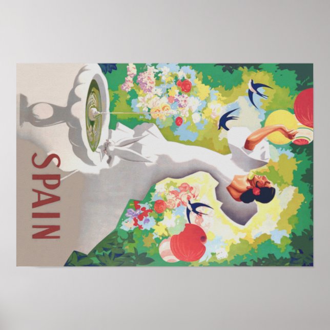Póster España Senorita Birds Flowers Fiesta Garden (Frente)
