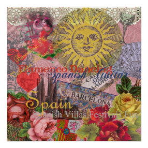 Póster España Vintage Sol Viaje Collage Retro Europa