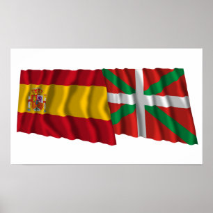 Póster España y País Vasco (Euskadi Basque) ondeando band