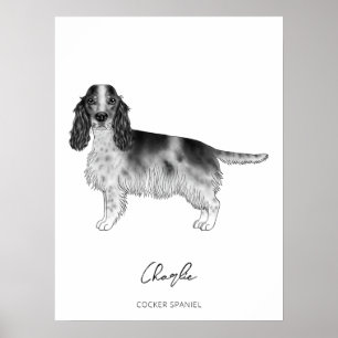 Póster Español Cocker En Blanco Y Negro Y Personalizado