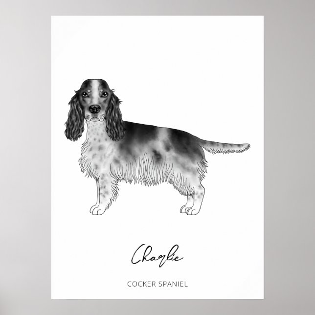 Póster Español Cocker En Blanco Y Negro Y Personalizado (Frente)