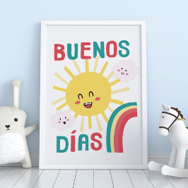 Poster español de arte de guardería feliz Sun