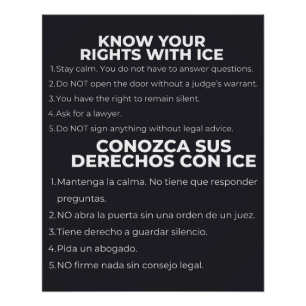 Póster español e inglés Conozca Sus Derechos ICE