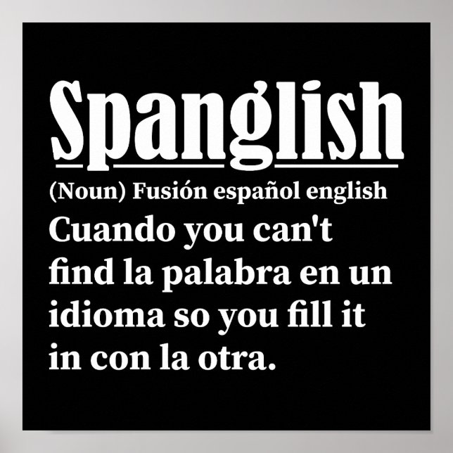Póster Español Gracioso Definición Español Inglés (Frente)