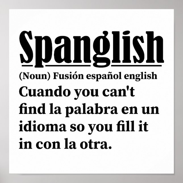Póster Español Gracioso Definición Español Inglés (Frente)