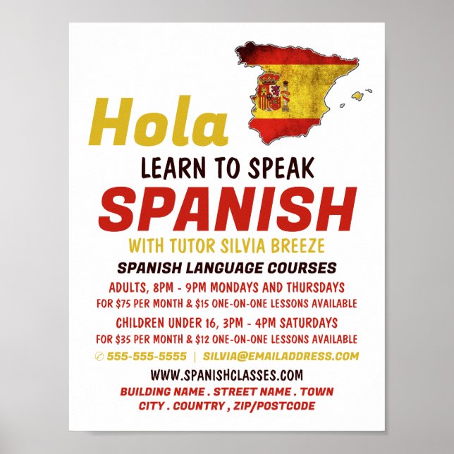 Póster Español Hola, Curso de Español (Frente)