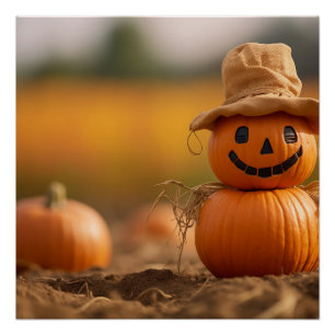 Póster Espantapájaros de calabaza feliz