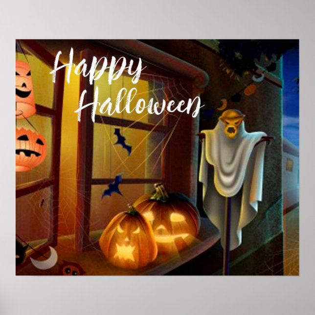 Póster Espantapájaros de Halloween, murciélagos y calabaz (Frente)