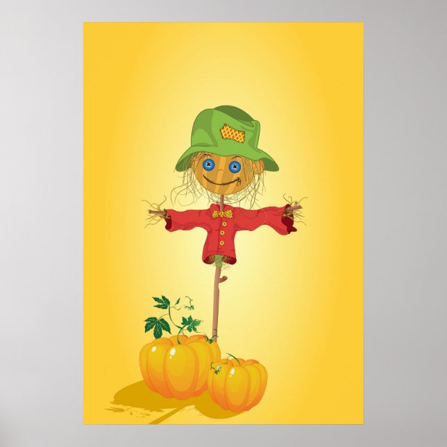 Póster Espantapájaros de otoño y calabazas Cosecha de oto (Frente)
