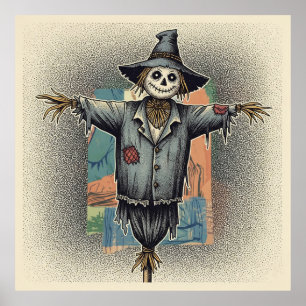 Póster Espantapájaros espeluznante terror gótico de granj