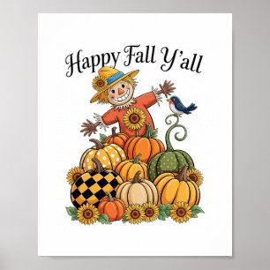 Póster Espantapájaros Feliz Otoño Para Todos Calabaza Día