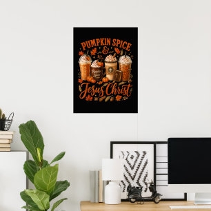 Póster Especia de Calabaza Y Jesucristo Otoño Cristiano
