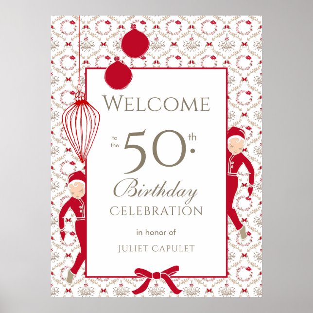 Póster Espectacular Damask Pattern 50th Birthday Welcome (Frente)